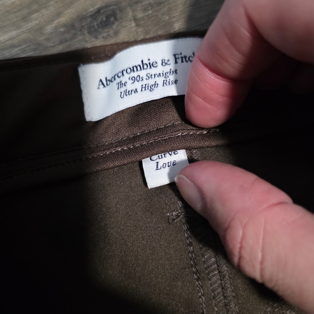 Abercrombie & Fitch Curve Love 90s Straight Ultra High Rise Brown Faux Leather 8 - Picture 5 of 9